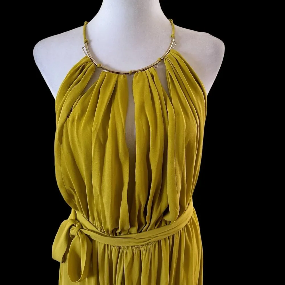 CqbyCq Flowy Deep V-Neck Maxi Dress With Tie Yellow Size Large - Picture 3 of 9